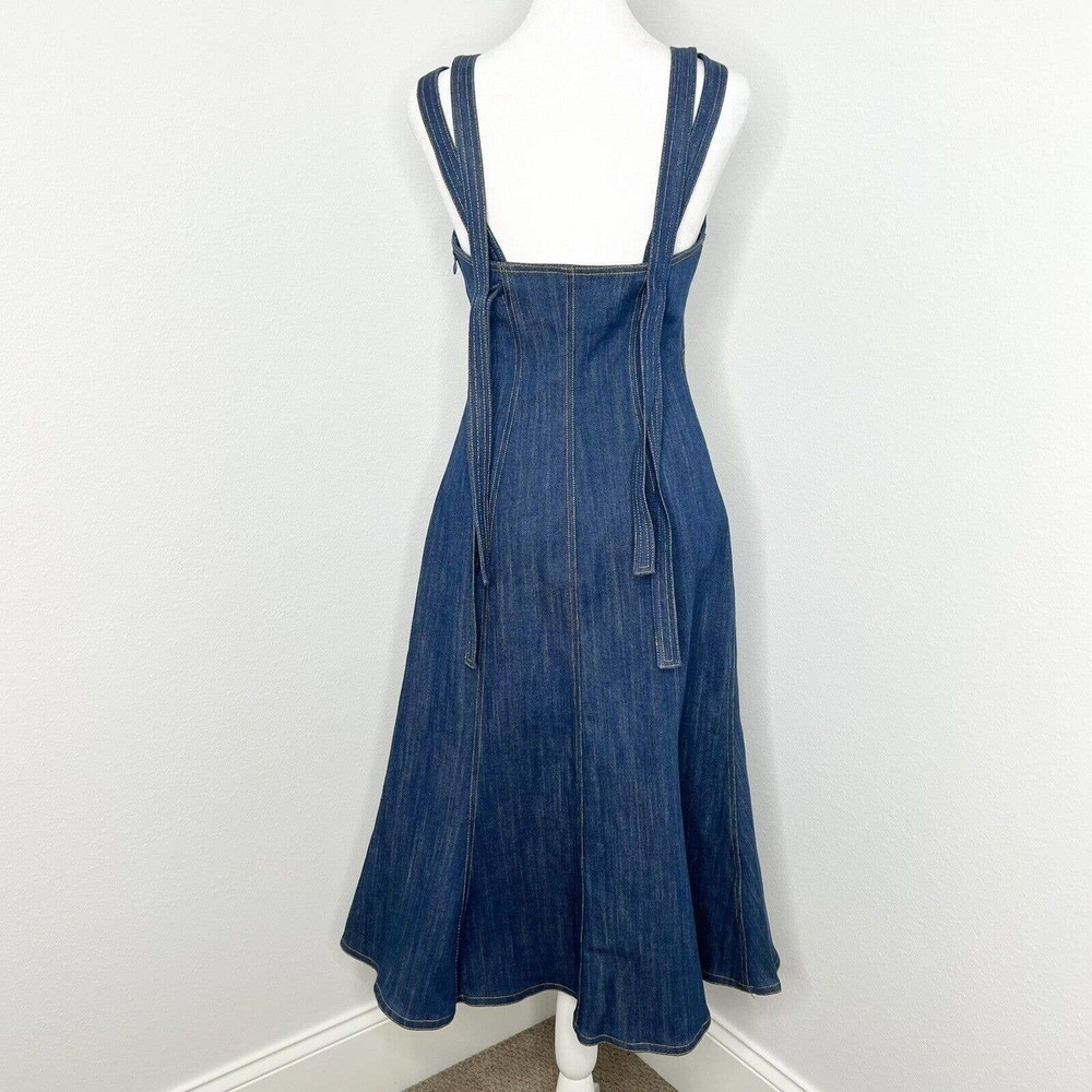 Adam Lippes Blue Stretch Cotton Denim Sleeveless V-Neck Tank Midi Dress Sz 2 - Picture 10 of 16